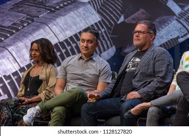 BONN, GERMANY - MAY 19th 2018: Kandyse McClure, Alessandro Juliani And Aaron Douglas At Fedcon 27, A Four Day Sci-fi Fan Convention