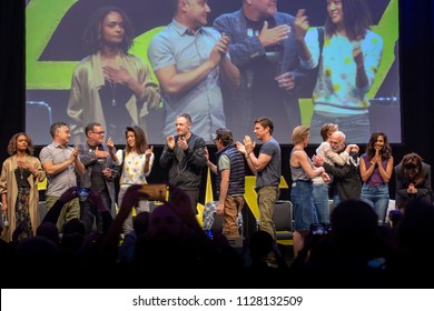 BONN, GERMANY - MAY 19th 2018: Battlestar Galactica Reunion W/ Kandyse McClure, Aaron Douglas, Grace Park, Tahmoh Penikett, James Callis, Tricia Helfer, Michael Trucco, Katee Sackhoff, Michael Hogan