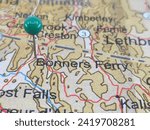 Bonners Ferry, Idaho marked by a green map tack. The City of Bonner