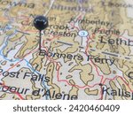 Bonners Ferry, Idaho marked by a black map tack. The City of Bonner