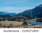 Bonneville Dam along the Columbia River is a large hydroelectric power generating station outside Portland, Oregon, USA