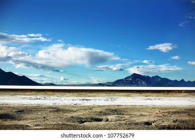 Bonneville Salt Flats Mountains In Salt Lake City, Utah