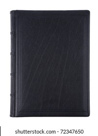 The Book In Black Leather Cover On White Background