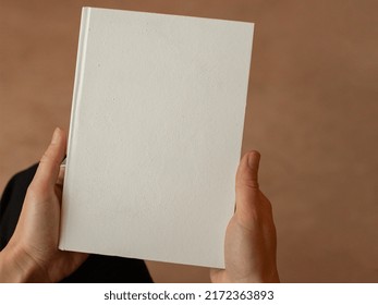 Book Blank Cover, Isolated Mockup Book With Realistic Shadow On A Clean Background. Front View Of Elegant Notepad Or Photobook With Binding Mock Up For Catalog.