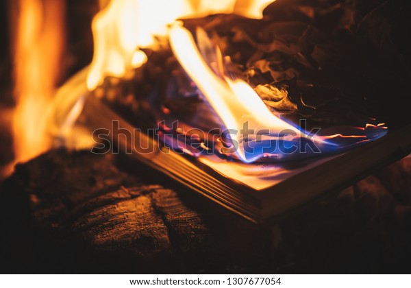 Book Burning Stove Fire Stock Photo Edit Now 1307677054
