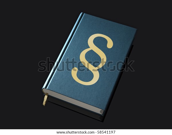 book with german paragraph icon on the cover,\
on black background