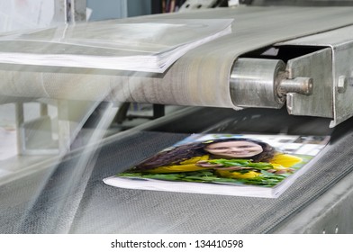 book, magazine production line into press plant house. Binding product.