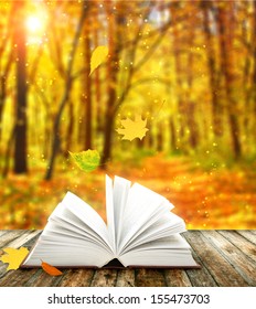 Book Of Nature On Autumn Forest Background