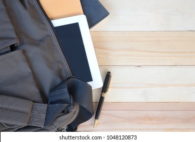 Book And Notepad In Shoulder Bag , Back To School Concept