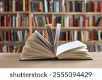 book with open pages, close up, books on the shelf in school, open book on wooden table. back to school concept, High quality book photography, Best Book Photo, most famous German writers, germany