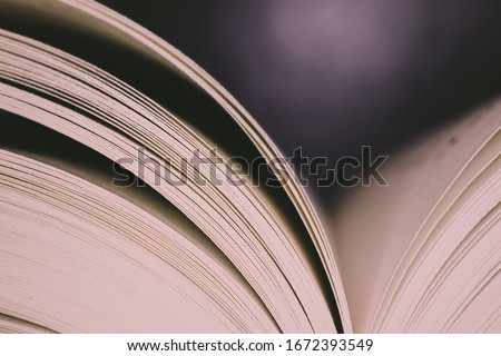 Book pages close up. Macro photography in warm colors is suitable as a background on the topics of reading, literature, book business, book publishing.
