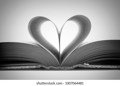 Book Pages In The Shape Of A Heart, Black And White Photography