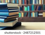 book, pile of old books on wooden shelves,stack of books on wooden table in library, stack of books in the store, blurred background, school, education, library, bookshop, high quality photo