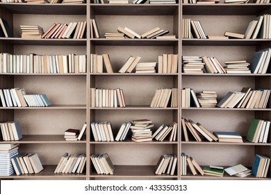 Book shelf with many books - Shutterstock ID 433350313