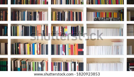 Book shelves with blurry effect on book cover. 