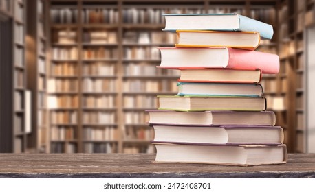 Book stack on the desk in public library - Powered by Shutterstock