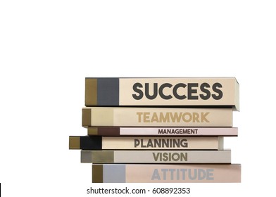 Book Stack of Step to Success Concept  Isolated on White Background Clipping Path Included, Wording Space.