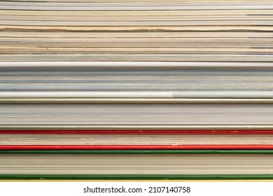 Book Stack Texture Background. Old Magazine Edges Close Up, Journal Pile, Detailed Book Edge, Vintage Comicbook Pack, Waste Paper Side View