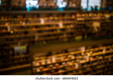 Book store or library interior abstract blur background