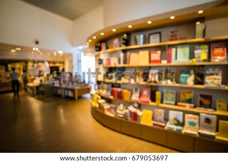 Book store or library interior abstract blur background
