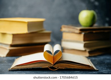 Book study educated. Library and dictionary background. Studying students at universities and colleges, schoolchildren at school and home distance learning concept.