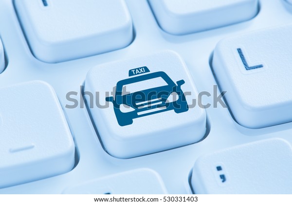 Book taxi cab online internet booking symbol\
blue computer keyboard