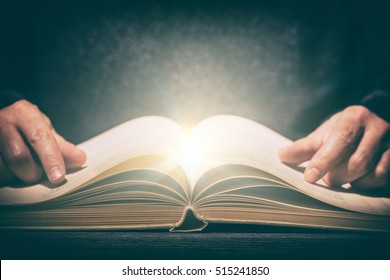 book wisdom life read magic background magical light open old concept religion parchment club literature fiction dictionary concept - stock image