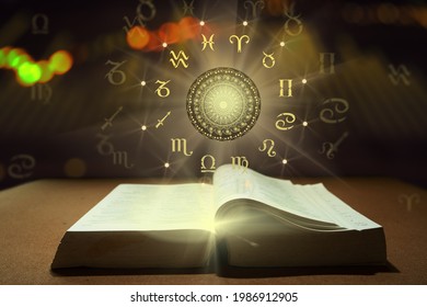 Book of Zodiac sign wheel of fortune and constellation study for foretell education course. - Powered by Shutterstock