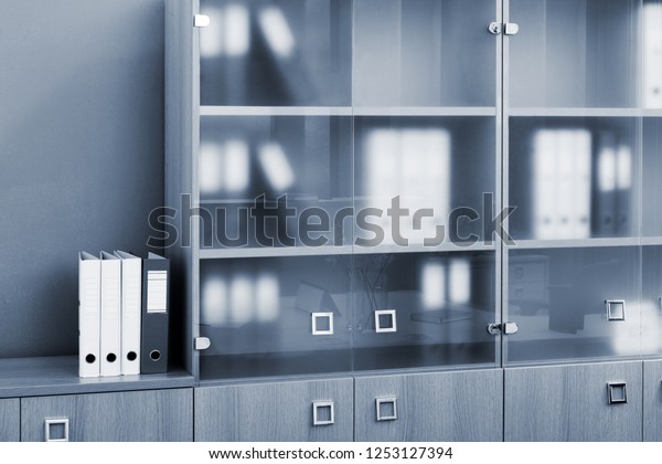 Bookcase Glass Doors Modern Office Stock Photo Edit Now 1253127394