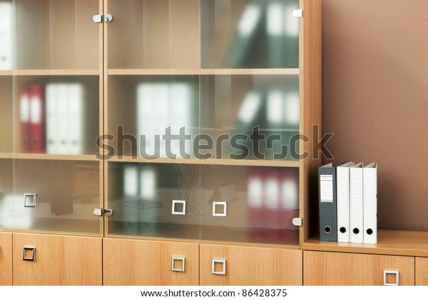 Bookcase Glass Doors Modern Office Stock Photo Edit Now 86428375