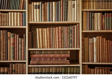 bookcase with many old books in a  library