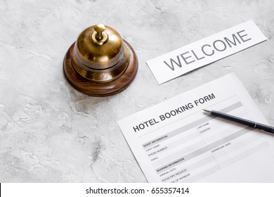 Booking Form For Hotel Room Reservation, Pen And Ring Stone Background