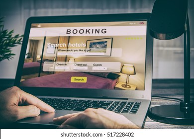 Booking Hotel Travel Traveler Search Business Reservation Holiday Book Research Plan Tourism Concept - Stock Image