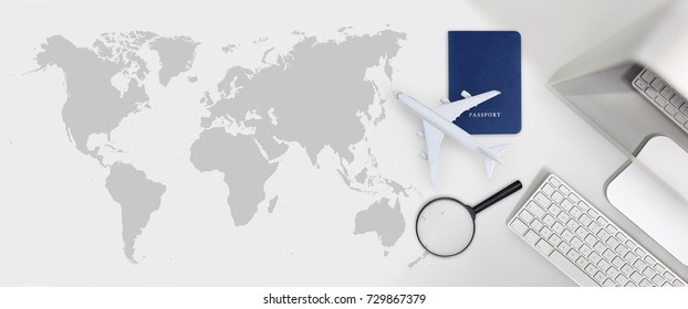 Booking And Search Flight Ticket Air Travel Trip Vacation Concept, Banner Web Template