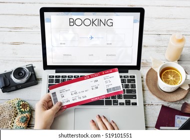 Booking Ticket Air Online Travel Trip Vacation Concept