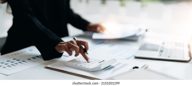 Bookkeeper Or Financial Inspector Hands Making Report, Calculating Or Checking Balance. Home Finances, Investment, Economy, Saving Money Or Insurance Concept