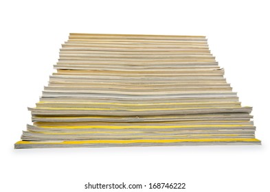 Books in high stack isolated on white