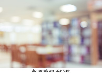 Books On Bookshelf In Library, Abstract Blur Defocused Background