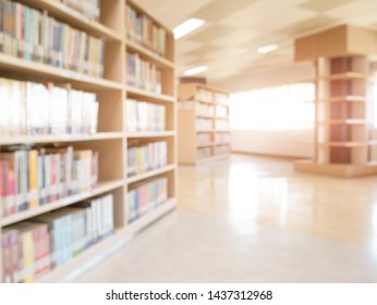 Books On Bookshelf In Public Library,  Abstract Blur Defocused Background