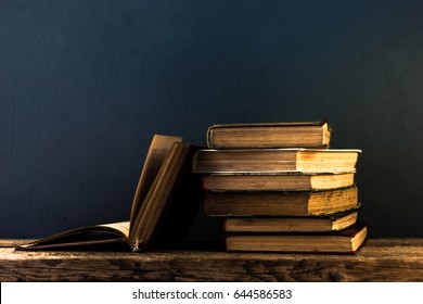 Books On An Old Wooden Table