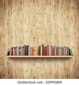 Bookshelf On Yellow Wooden Wall