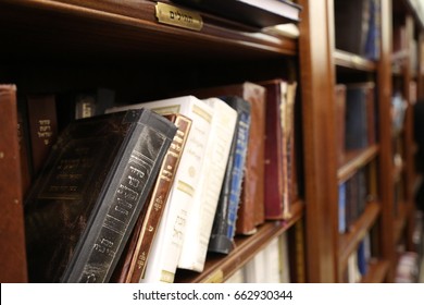 Bookshelf in the Western Wall synagogue in Jerusalem