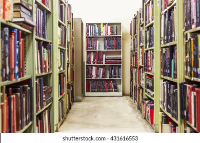 The Bookshelves In The School Library