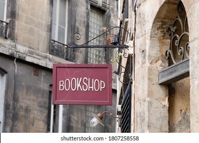 bookshop sign on steel plate vintage signage of bookstore in city street in ancient european city