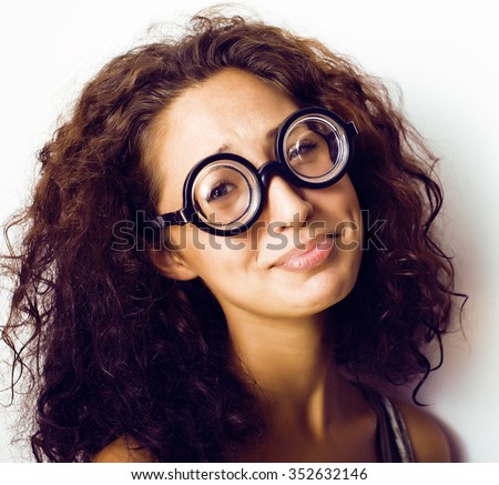 bookworm, cute young woman in glasses, curly hair, teenage girl student
