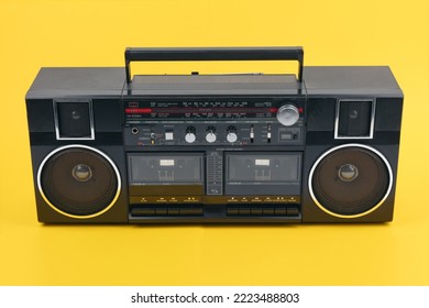 Boom Box Tape Player isolated on yellow background - Shutterstock ID 2223488803
