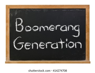 Boomerang Generation Written In White Chalk On A Black Chalkboard Isolated On White