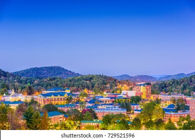 Boone, North Carolina, USA campus and town skyline.