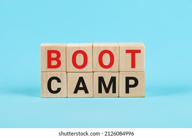 BOOT CAMP Word Is Written On Woodblock, Business Concept Bootcamp Word Abstract In Wood Type.