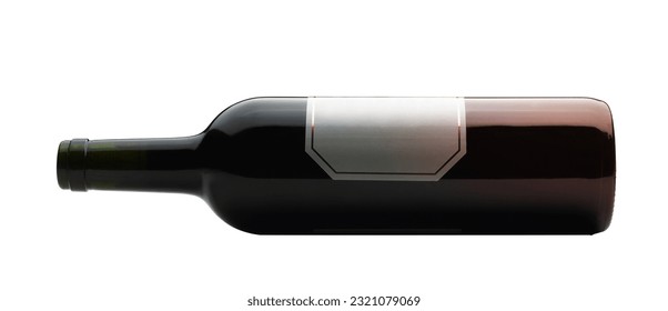 Bootle of wine lying down on white background (clipping path)